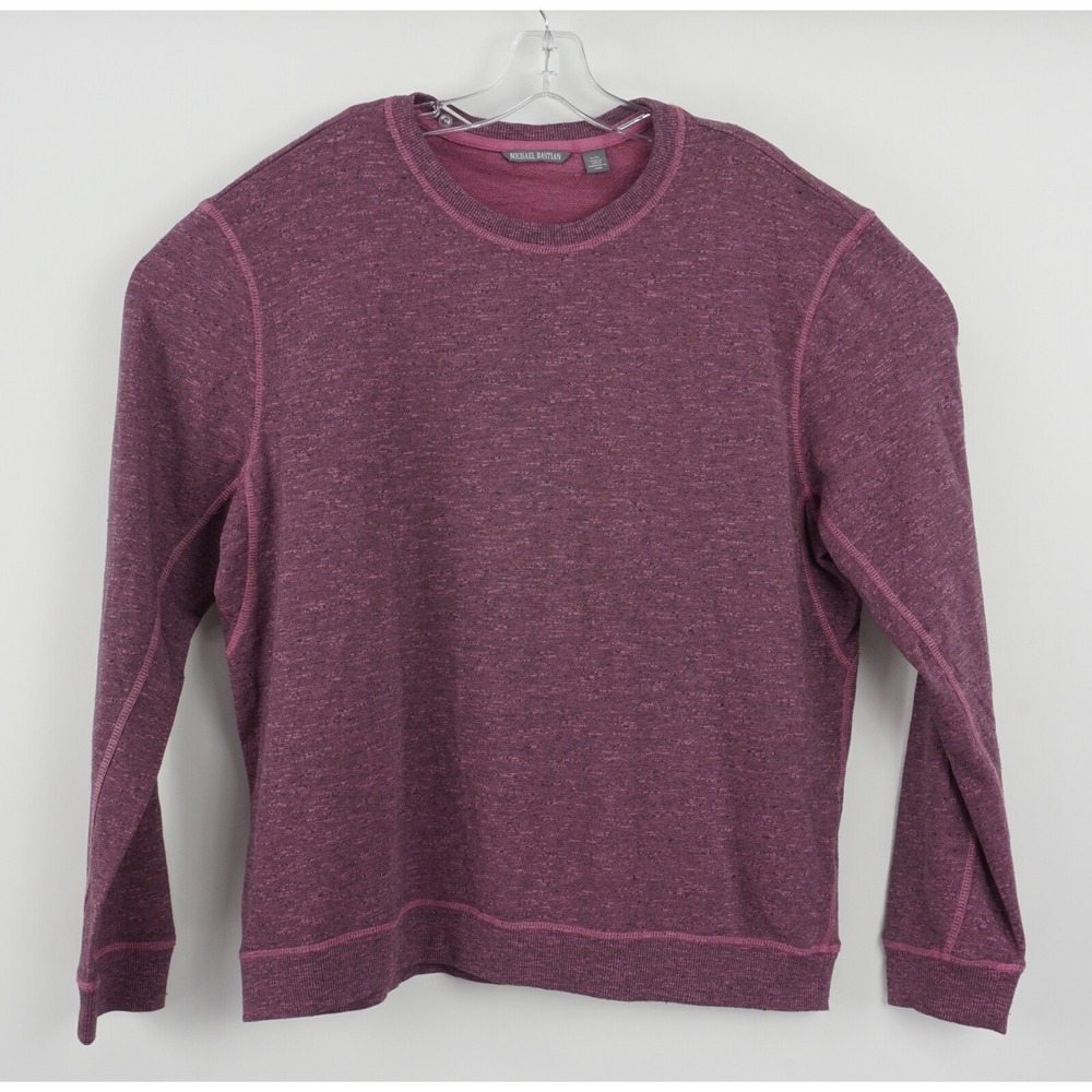 New Michael Bastian Men's XL Purple Pink Lightweight Terry Crew Pullover Sweater